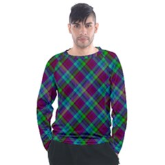 Purple, Green Tartan, Retro Buffalo Plaid Pattern, Classic Tiled Theme Men s Long Sleeve Raglan Tee