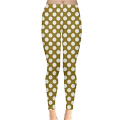 Gold Polka Dots Patterm, Retro Style Dotted Pattern, Classic White Circles Leggings  by Casemiro