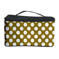 Gold Polka Dots Patterm, Retro Style Dotted Pattern, Classic White Circles Cosmetic Storage by Casemiro