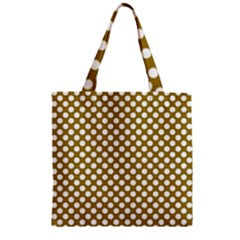 Gold Polka Dots Patterm, Retro Style Dotted Pattern, Classic White Circles Zipper Grocery Tote Bag by Casemiro