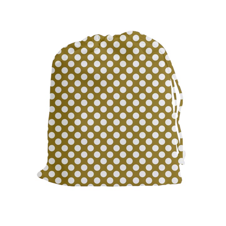 Gold polka dots patterm, retro style dotted pattern, classic white circles Drawstring Pouch (XL)