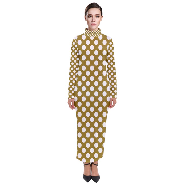 Gold polka dots patterm, retro style dotted pattern, classic white circles Turtleneck Maxi Dress