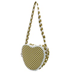 Gold Polka Dots Patterm, Retro Style Dotted Pattern, Classic White Circles Heart Shoulder Bag by Casemiro