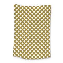 Gold Polka Dots Patterm, Retro Style Dotted Pattern, Classic White Circles Small Tapestry by Casemiro