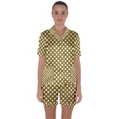 Gold Polka Dots Patterm, Retro Style Dotted Pattern, Classic White Circles Satin Short Sleeve Pyjamas Set by Casemiro