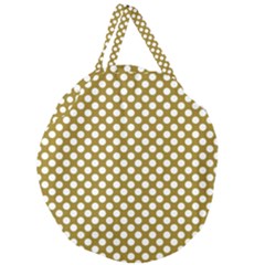 Gold Polka Dots Patterm, Retro Style Dotted Pattern, Classic White Circles Giant Round Zipper Tote by Casemiro