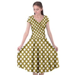 Gold Polka Dots Patterm, Retro Style Dotted Pattern, Classic White Circles Cap Sleeve Wrap Front Dress by Casemiro