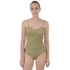 Gold Polka Dots Patterm, Retro Style Dotted Pattern, Classic White Circles Sweetheart Tankini Set by Casemiro