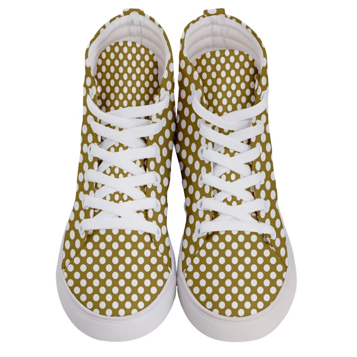 Gold polka dots patterm, retro style dotted pattern, classic white circles Women s Hi-Top Skate Sneakers