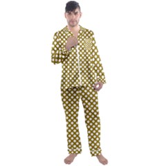 Gold Polka Dots Patterm, Retro Style Dotted Pattern, Classic White Circles Men s Long Sleeve Satin Pyjamas Set by Casemiro