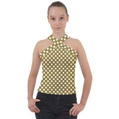 Gold Polka Dots Patterm, Retro Style Dotted Pattern, Classic White Circles Cross Neck Velour Top by Casemiro