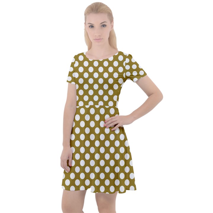 Gold polka dots patterm, retro style dotted pattern, classic white circles Cap Sleeve Velour Dress 