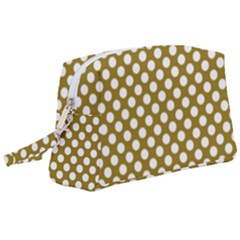 Gold Polka Dots Patterm, Retro Style Dotted Pattern, Classic White Circles Wristlet Pouch Bag (large) by Casemiro