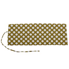 Gold Polka Dots Patterm, Retro Style Dotted Pattern, Classic White Circles Roll Up Canvas Pencil Holder (s) by Casemiro