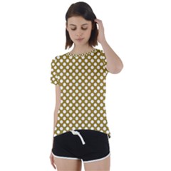 Gold Polka Dots Patterm, Retro Style Dotted Pattern, Classic White Circles Short Sleeve Foldover Tee by Casemiro