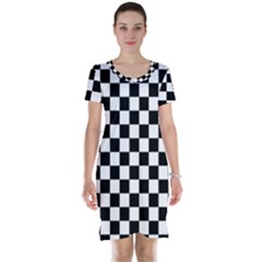 Black And White Chessboard Pattern, Classic, Tiled, Chess Like Theme Short Sleeve Nightdress by Casemiro