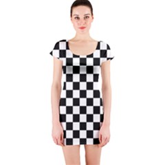 Black And White Chessboard Pattern, Classic, Tiled, Chess Like Theme Short Sleeve Bodycon Dress by Casemiro