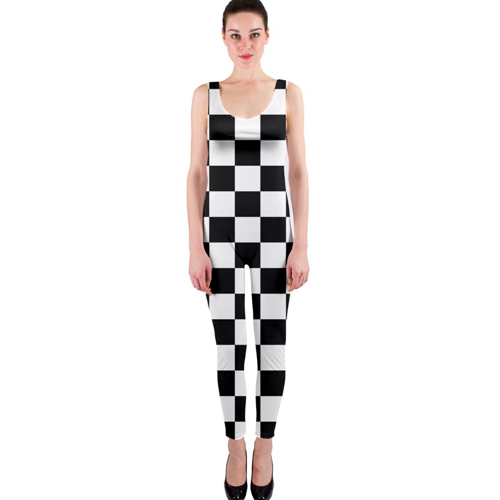 Black and white chessboard pattern, classic, tiled, chess like theme One Piece Catsuit