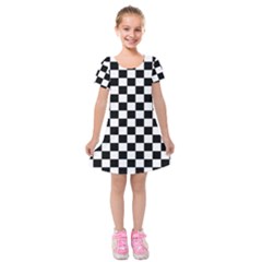 Black And White Chessboard Pattern, Classic, Tiled, Chess Like Theme Kids  Short Sleeve Velvet Dress by Casemiro