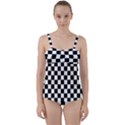 Black and white chessboard pattern, classic, tiled, chess like theme Twist Front Tankini Set View1