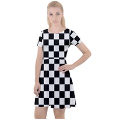 Black And White Chessboard Pattern, Classic, Tiled, Chess Like Theme Cap Sleeve Velour Dress  by Casemiro