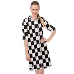 Black And White Chessboard Pattern, Classic, Tiled, Chess Like Theme Long Sleeve Mini Shirt Dress by Casemiro