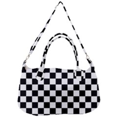 Black And White Chessboard Pattern, Classic, Tiled, Chess Like Theme Removal Strap Handbag by Casemiro