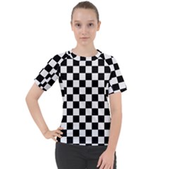 Black And White Chessboard Pattern, Classic, Tiled, Chess Like Theme Women s Sport Raglan Tee