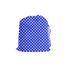 Dark Blue And White Polka Dots Pattern, Retro Pin-up Style Theme, Classic Dotted Theme Drawstring Pouch (medium) by Casemiro