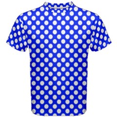 Dark Blue And White Polka Dots Pattern, Retro Pin-up Style Theme, Classic Dotted Theme Men s Cotton Tee by Casemiro