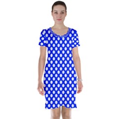 Dark Blue And White Polka Dots Pattern, Retro Pin-up Style Theme, Classic Dotted Theme Short Sleeve Nightdress by Casemiro