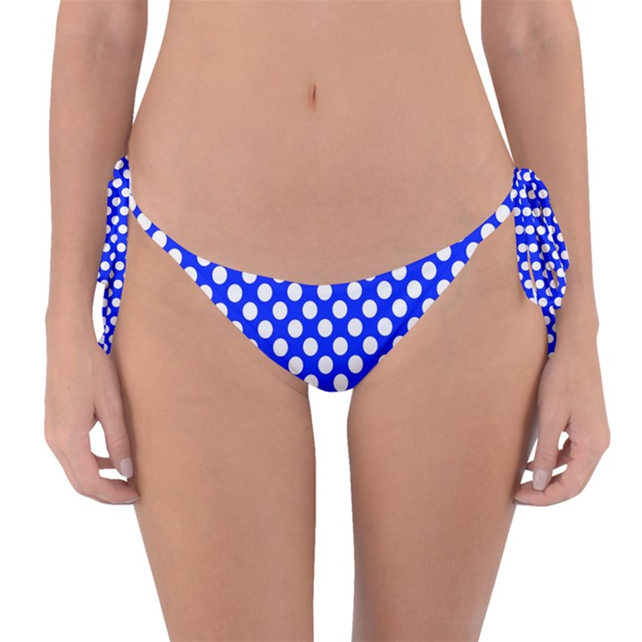 Dark blue and white polka dots pattern, retro pin-up style theme, classic dotted theme Reversible Bikini Bottom