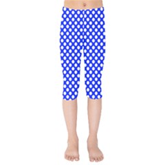 Dark Blue And White Polka Dots Pattern, Retro Pin-up Style Theme, Classic Dotted Theme Kids  Capri Leggings  by Casemiro