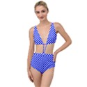 Dark blue and white polka dots pattern, retro pin-up style theme, classic dotted theme Tied Up Two Piece Swimsuit View1