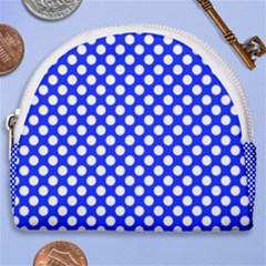 Dark Blue And White Polka Dots Pattern, Retro Pin-up Style Theme, Classic Dotted Theme Horseshoe Style Canvas Pouch by Casemiro