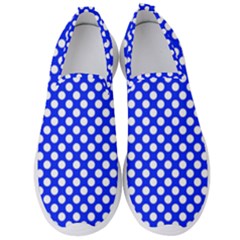 Dark Blue And White Polka Dots Pattern, Retro Pin-up Style Theme, Classic Dotted Theme Men s Slip On Sneakers by Casemiro