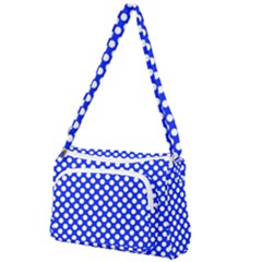 Dark Blue And White Polka Dots Pattern, Retro Pin-up Style Theme, Classic Dotted Theme Front Pocket Crossbody Bag by Casemiro