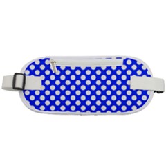 Dark Blue And White Polka Dots Pattern, Retro Pin-up Style Theme, Classic Dotted Theme Rounded Waist Pouch by Casemiro