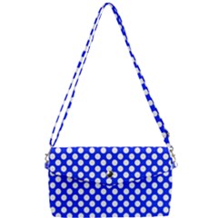 Dark Blue And White Polka Dots Pattern, Retro Pin-up Style Theme, Classic Dotted Theme Removable Strap Clutch Bag by Casemiro