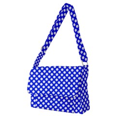 Dark Blue And White Polka Dots Pattern, Retro Pin-up Style Theme, Classic Dotted Theme Full Print Messenger Bag (m)