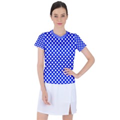 Dark Blue And White Polka Dots Pattern, Retro Pin-up Style Theme, Classic Dotted Theme Women s Sports Top by Casemiro