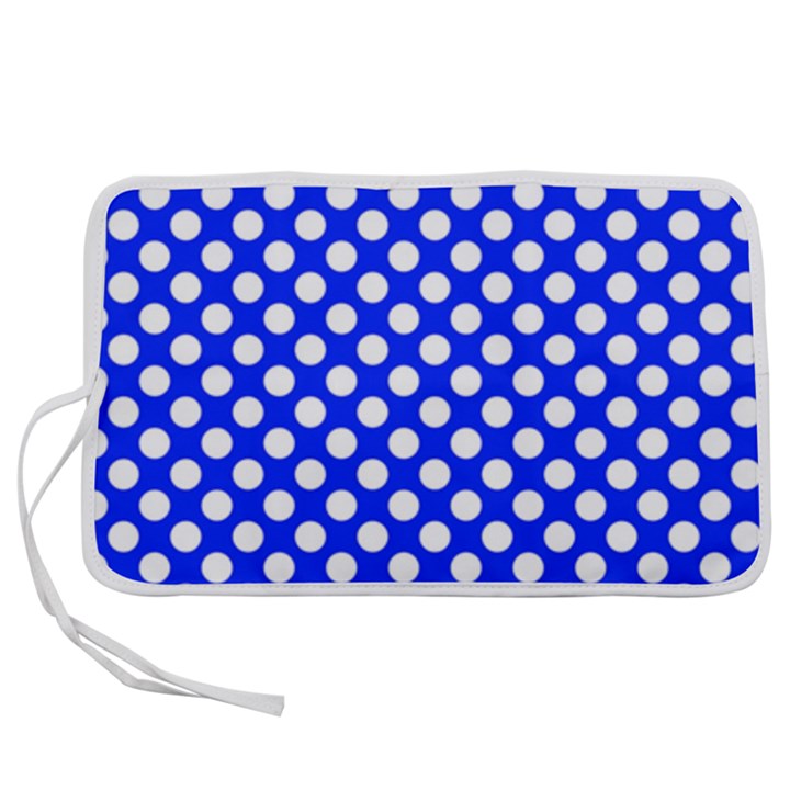 Dark blue and white polka dots pattern, retro pin-up style theme, classic dotted theme Pen Storage Case (M)