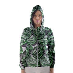 Biohazard Sign Pattern, Silver And Light Green Bio-waste Symbol, Toxic Fallout, Hazard Warning Women s Hooded Windbreaker by Casemiro