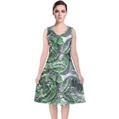 Biohazard Sign Pattern, Silver And Light Green Bio-waste Symbol, Toxic Fallout, Hazard Warning V-neck Midi Sleeveless Dress  by Casemiro