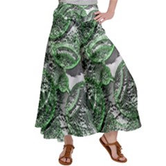 Biohazard Sign Pattern, Silver And Light Green Bio-waste Symbol, Toxic Fallout, Hazard Warning Satin Palazzo Pants by Casemiro