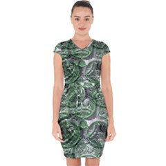 Biohazard Sign Pattern, Silver And Light Green Bio-waste Symbol, Toxic Fallout, Hazard Warning Capsleeve Drawstring Dress  by Casemiro