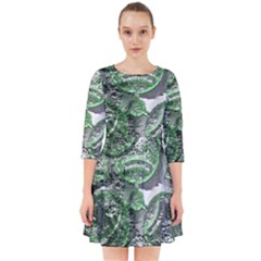 Biohazard Sign Pattern, Silver And Light Green Bio-waste Symbol, Toxic Fallout, Hazard Warning Smock Dress by Casemiro