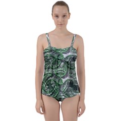 Biohazard Sign Pattern, Silver And Light Green Bio-waste Symbol, Toxic Fallout, Hazard Warning Twist Front Tankini Set by Casemiro