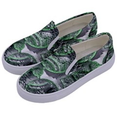 Biohazard Sign Pattern, Silver And Light Green Bio-waste Symbol, Toxic Fallout, Hazard Warning Kids  Canvas Slip Ons by Casemiro