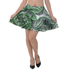 Biohazard Sign Pattern, Silver And Light Green Bio-waste Symbol, Toxic Fallout, Hazard Warning Velvet Skater Skirt by Casemiro